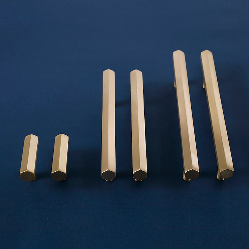 Hexagon Gold Brass Pulls Knobs Dresser Etsy