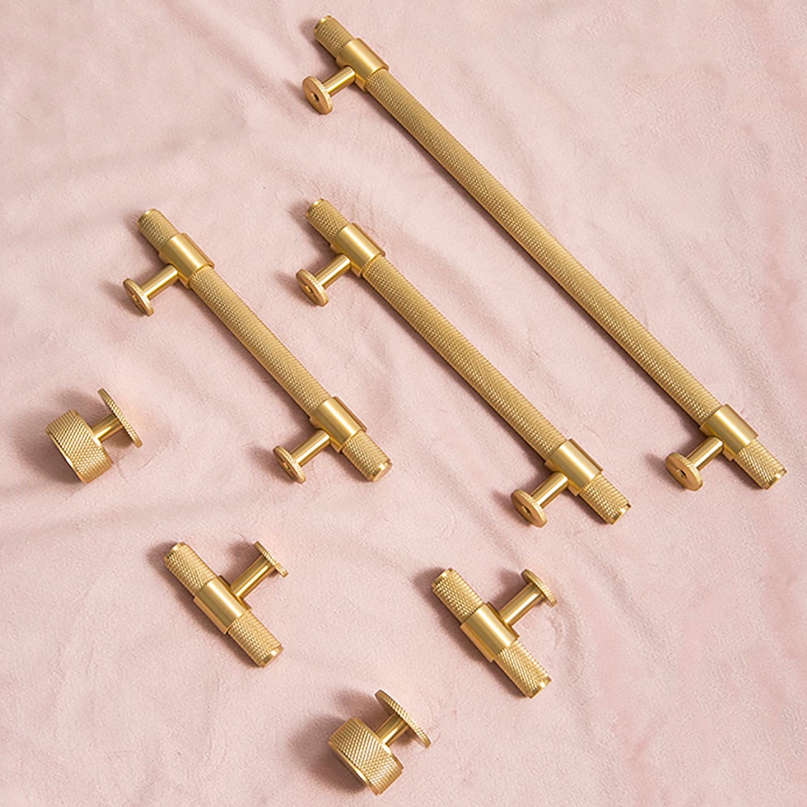 Knurled Gold Brass Pulls Rimmed Knobs Etsy
