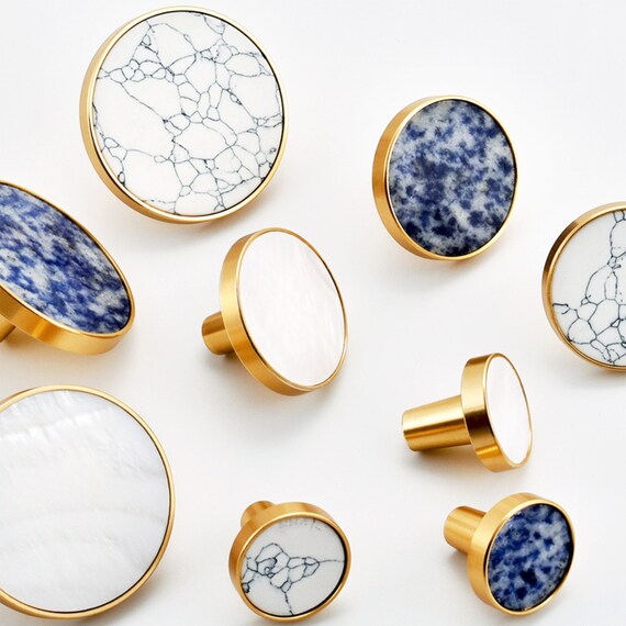 Decorative Marble Round Gold Cabinet Knobs Drawer Knobs For Etsy