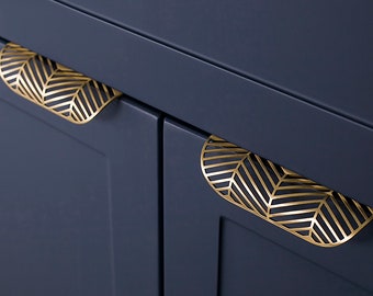 Brass Gold Leaf Design Invisible Drawer Pulls, Cabinet Pulls, Wardrobe Pulls, Cupboard Pulls for homes, offices, cafes, restaurants etc.