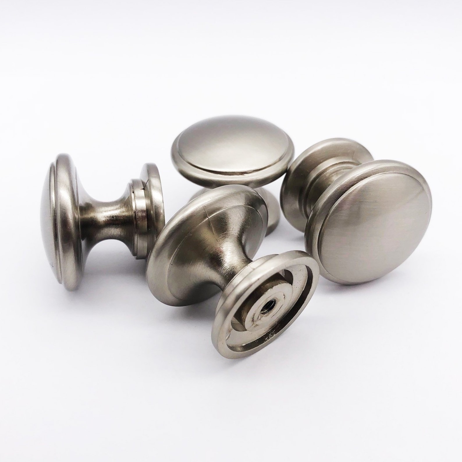 Brushed Nickel Round Knobs Drawer Pulls Drawer Etsy