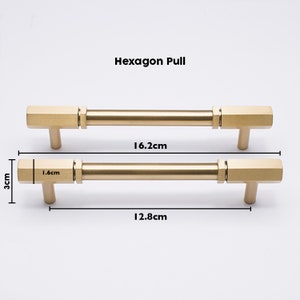 Hexagon Brass Gold Cabinet Pulls, Cabinet Knobs, Drawer Pulls, Drawer Knobs, Pulls for homes, offices, cafes, restaurants etc. Hexagon Pull - 128mm
