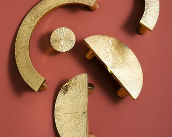 Semi Circle Brass Gold & Chrome Silver Hammered Cabinet Pulls Knobs, Gold Handles, Gold Pulls, Wardrobe Handles Knobs