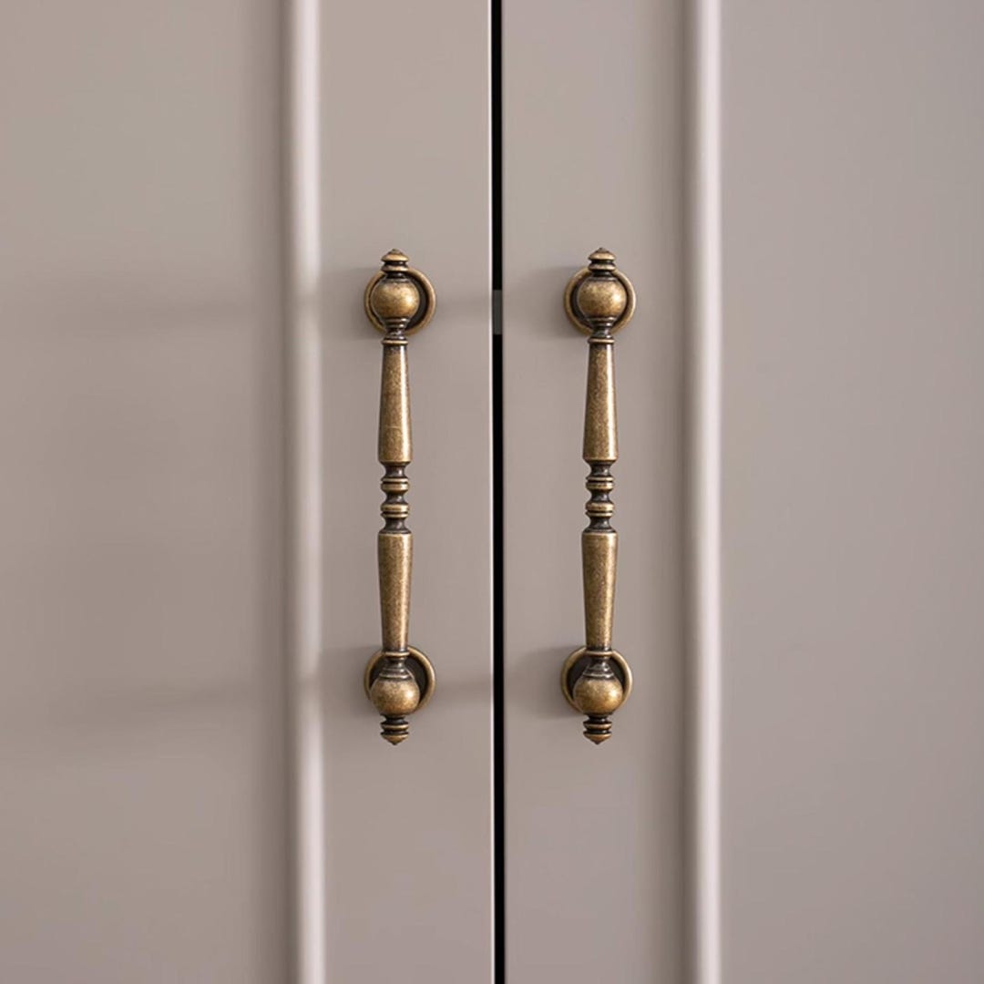 View of Antique Brass Cabinet Pulls: Solid Brass Drawer Knobs - Etsy