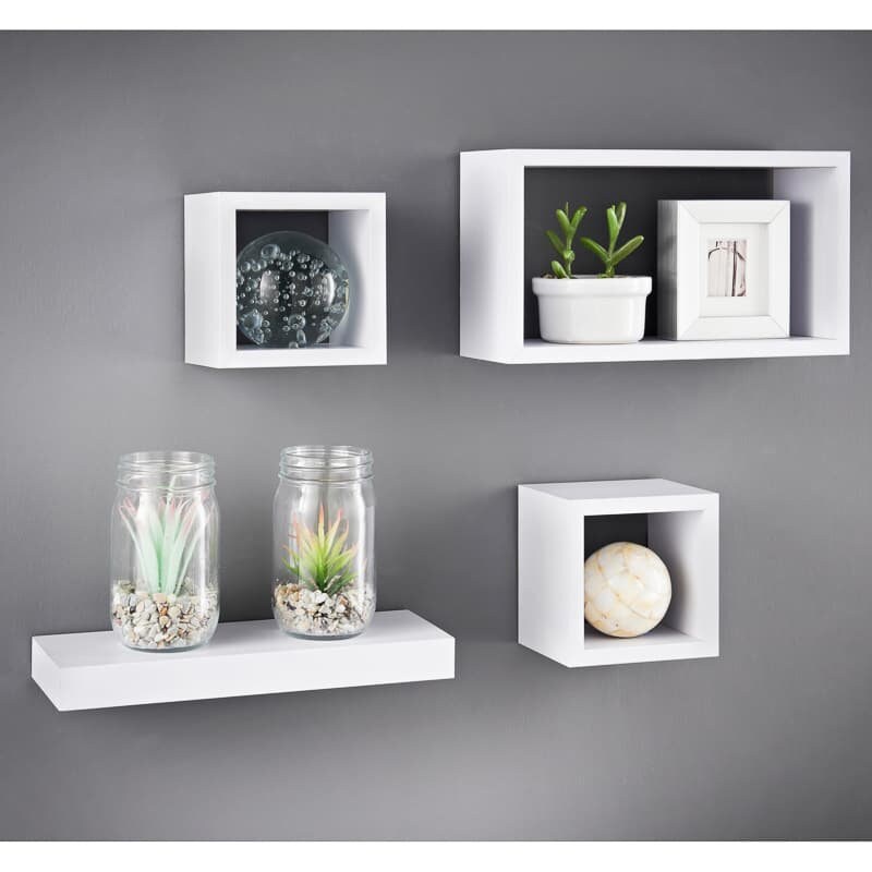 Modern Set Of 4 Floating Wall Shelves Storage Display Cube Etsy