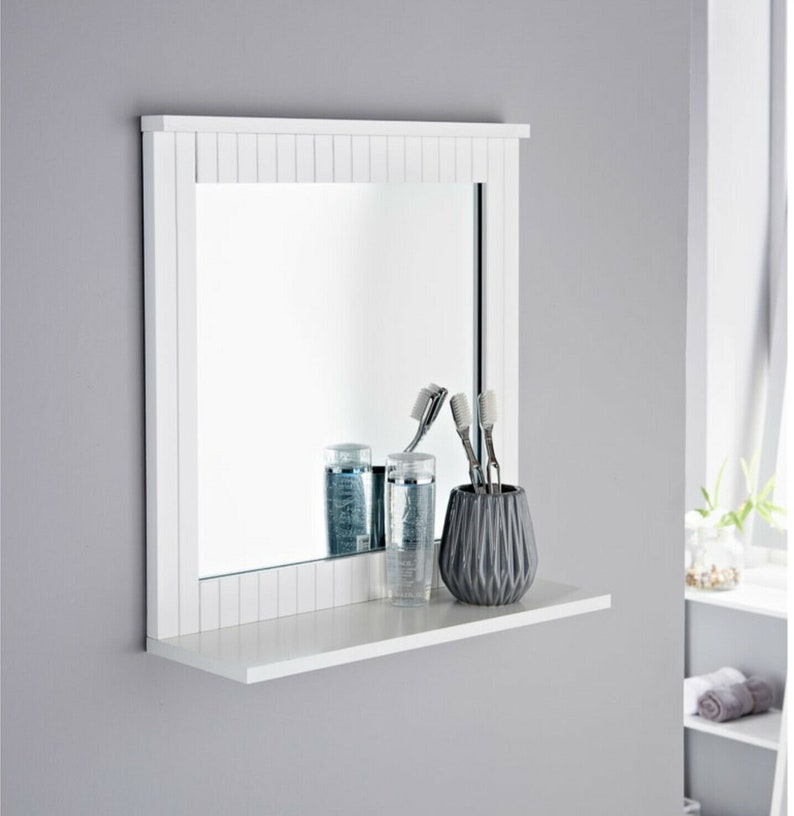 Saxony White Bathroom Wood Frame Mirror Wall Mounted With Saxony White Bathroom Wood Frame Mirror