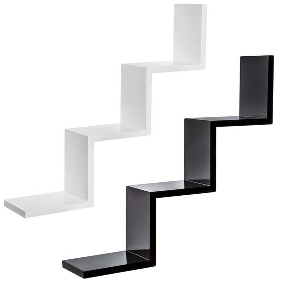 Modern Zig Zag W Step Shape Floating Wall Shelves Display Etsy