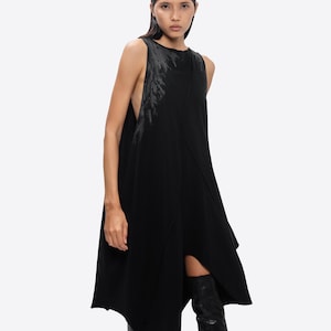 ASYMMETRICAL GOTHIC DRESS,  Dark fashion  dress, Black simple Dress, Modern Dress. Gothic Black Dress, Cotton black Dress.