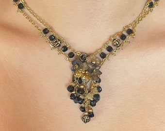 Colleen Toland Vintage Necklace and Earring Set, 1990s Black and Gold