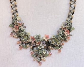 Vintage COLLEEN TOLAND Flower Garden floral beaded necklace art to wear gift for her handcrafted signed rare collectable designer jewelry