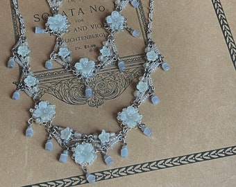 VINTAGE Colleen Toland Soft Blue Beaded Floral Collana e bracciale Set di gioielli fiore gioielli da sposa gioielli romantici ooak fatti a mano