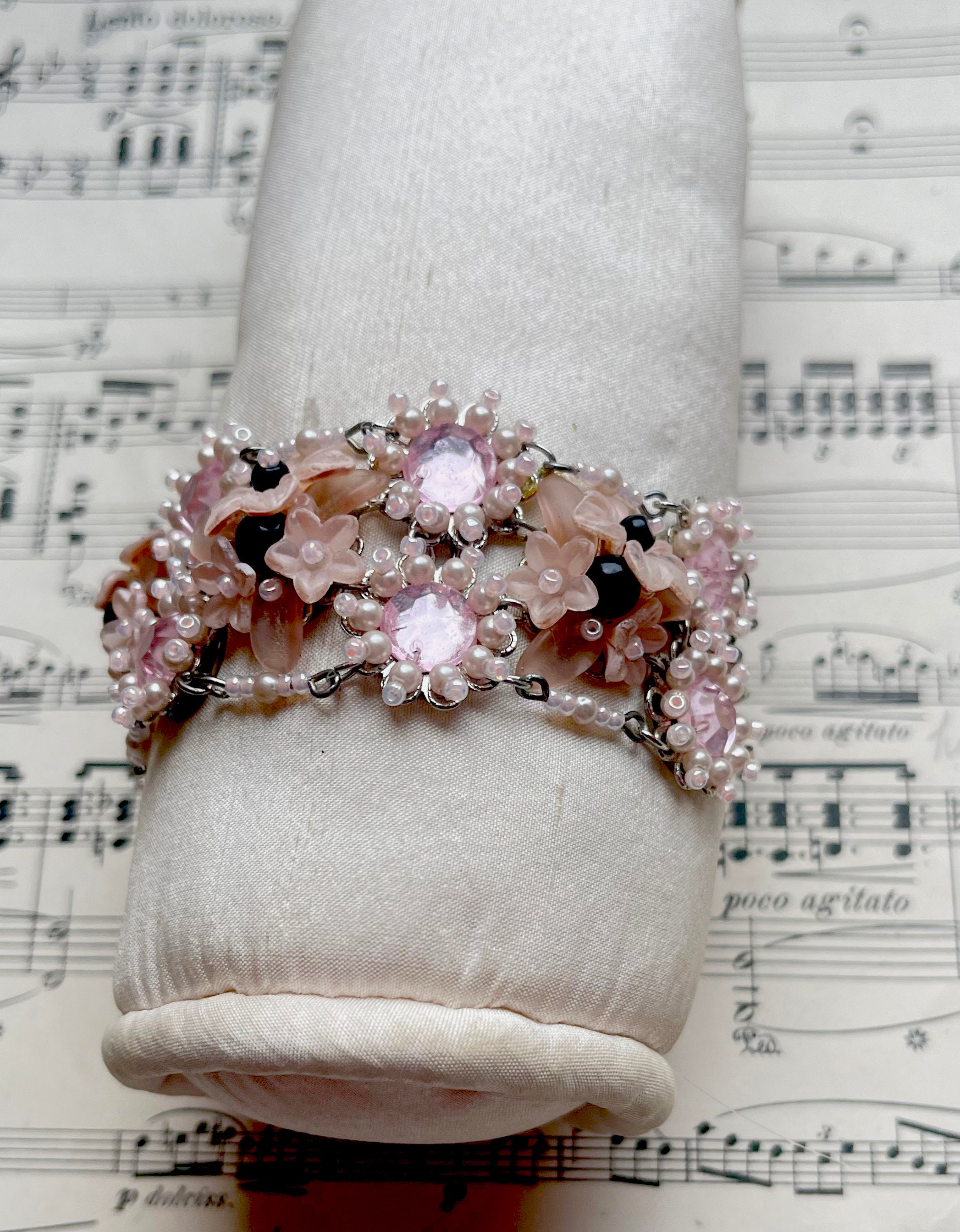 ヴィンテージ COLLEEN TOLAND ピンク ブラック ビーズ フラワー