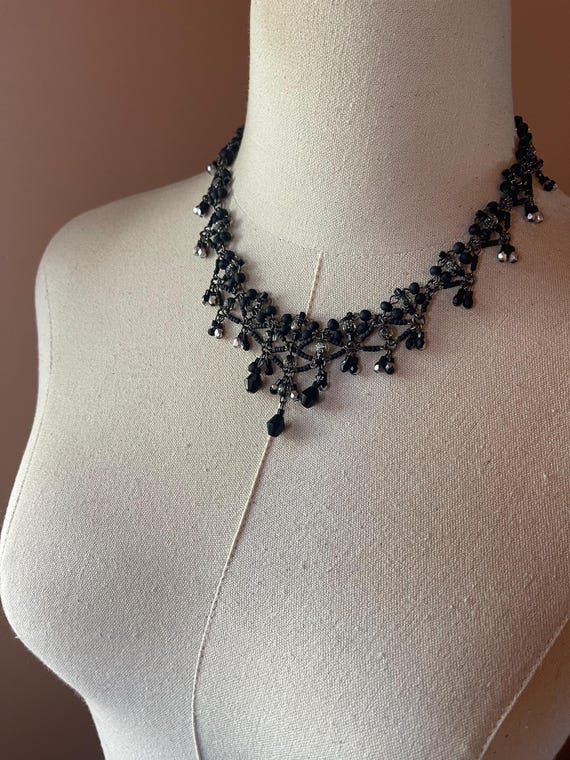 Vintage COLLEEN TOLAND XO Black Beaded Necklace Handmade