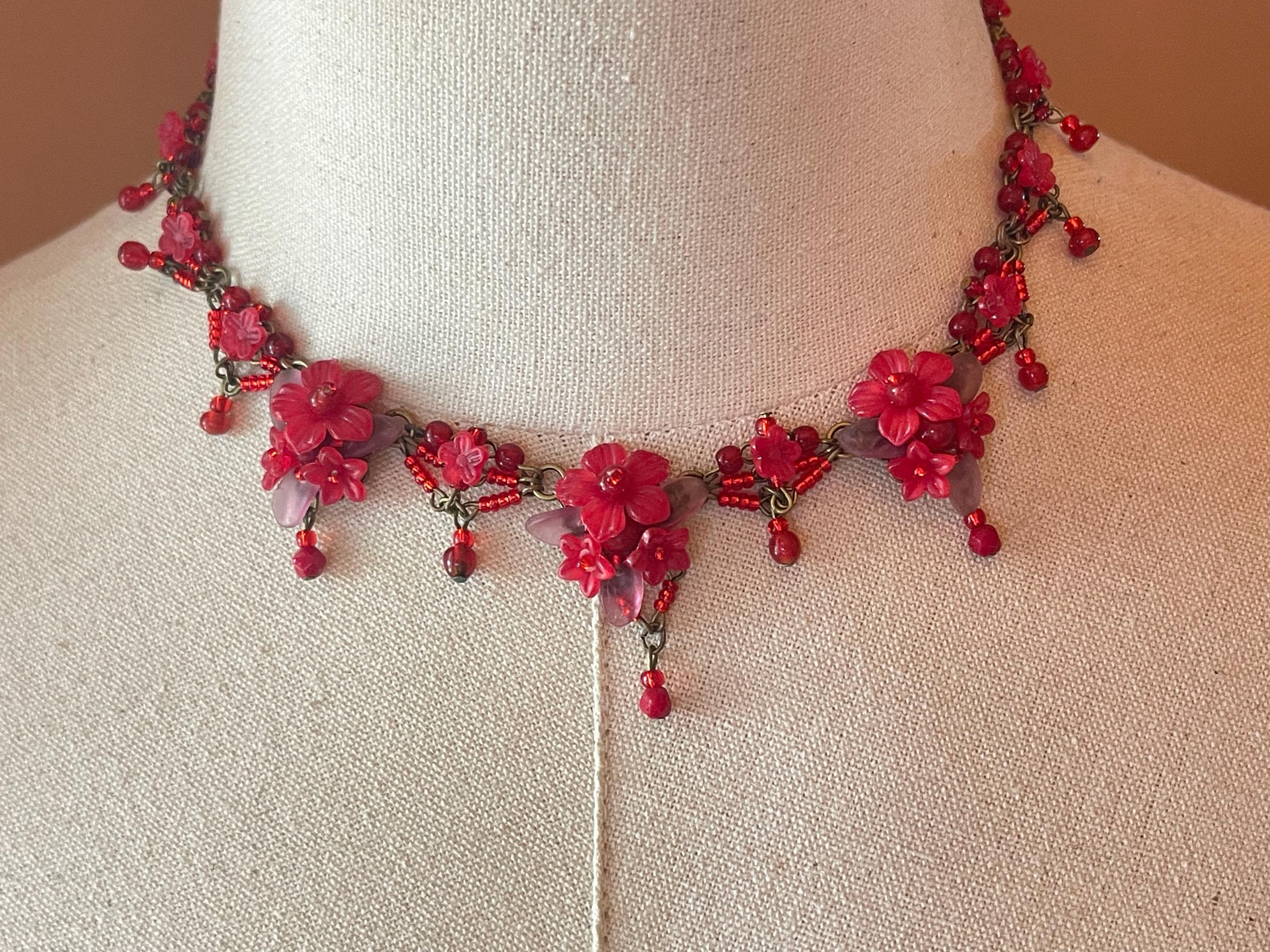 ヴィンテージ COLLEEN TOLAND レッドフラワー イヤリング＆ネックレス