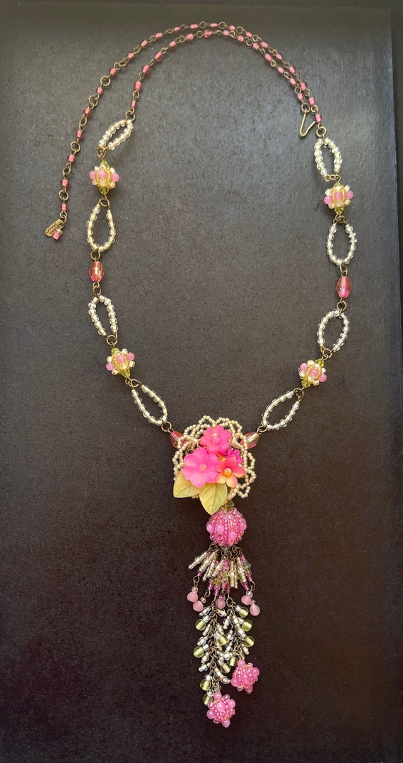 Vintage Colleen Toland Bright Pink Pendant Flower 