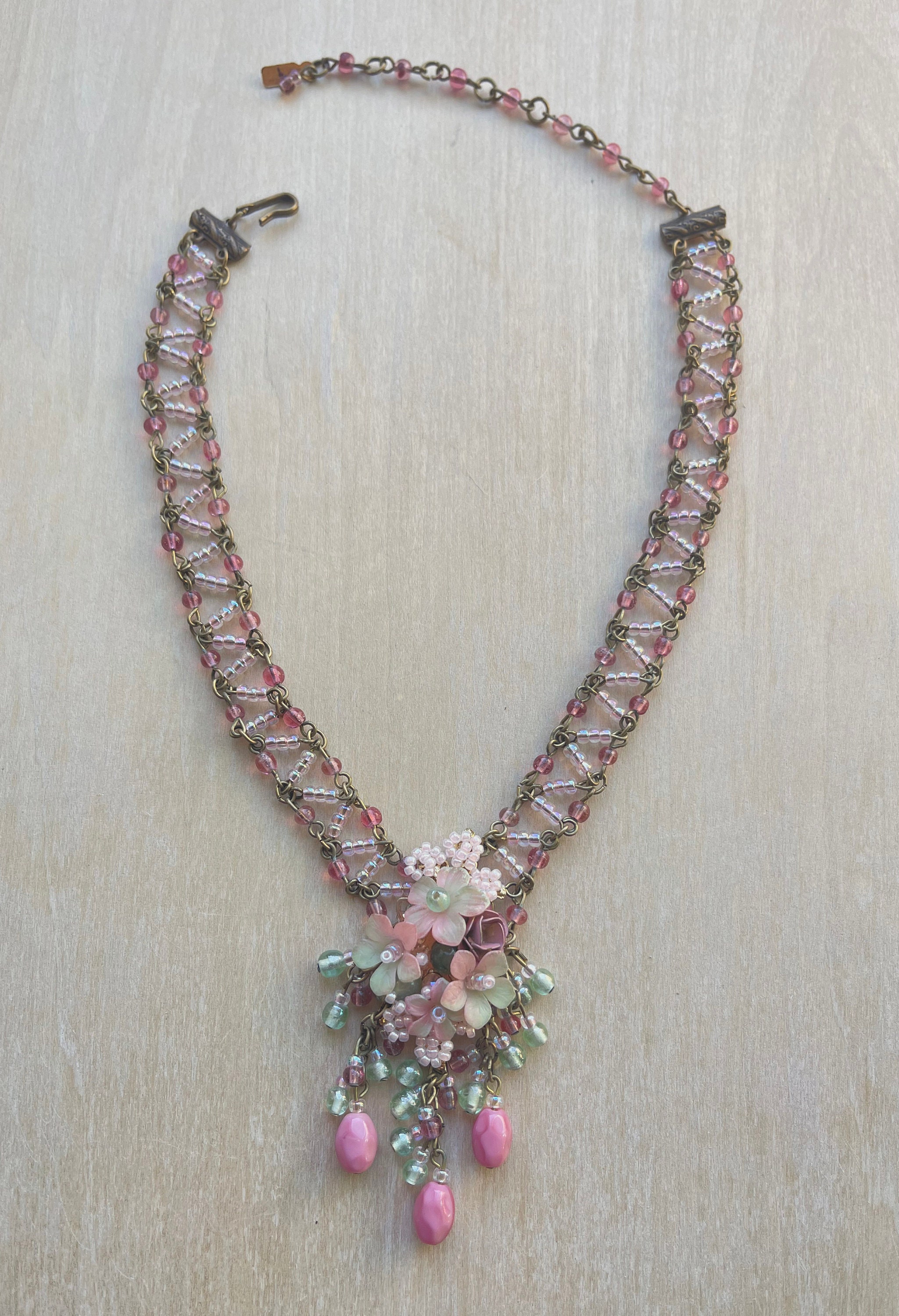 ヴィンテージ COLLEEN TOLAND マルチピンク ビーズ ローズ フローラル