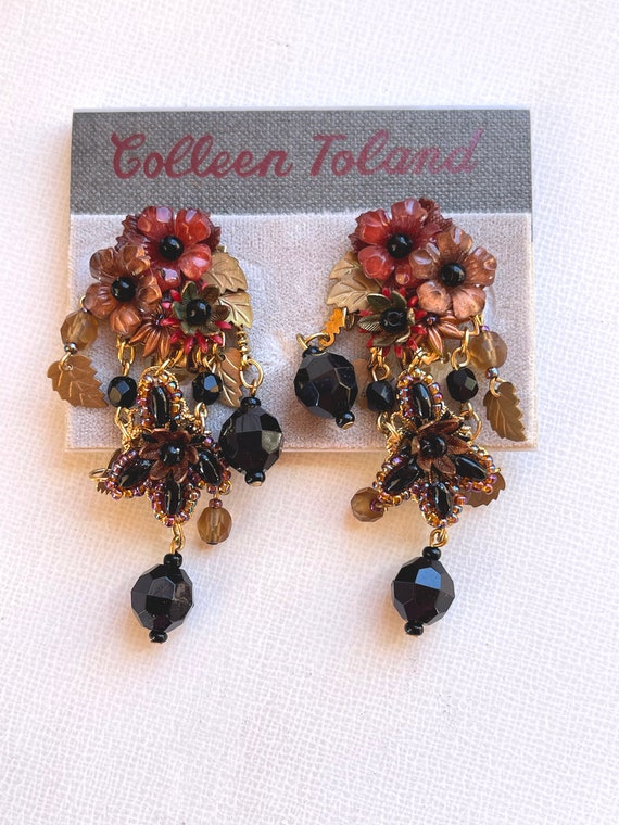 90s VINTAGE Colleen Toland Black Gold Rust Flower… - image 6