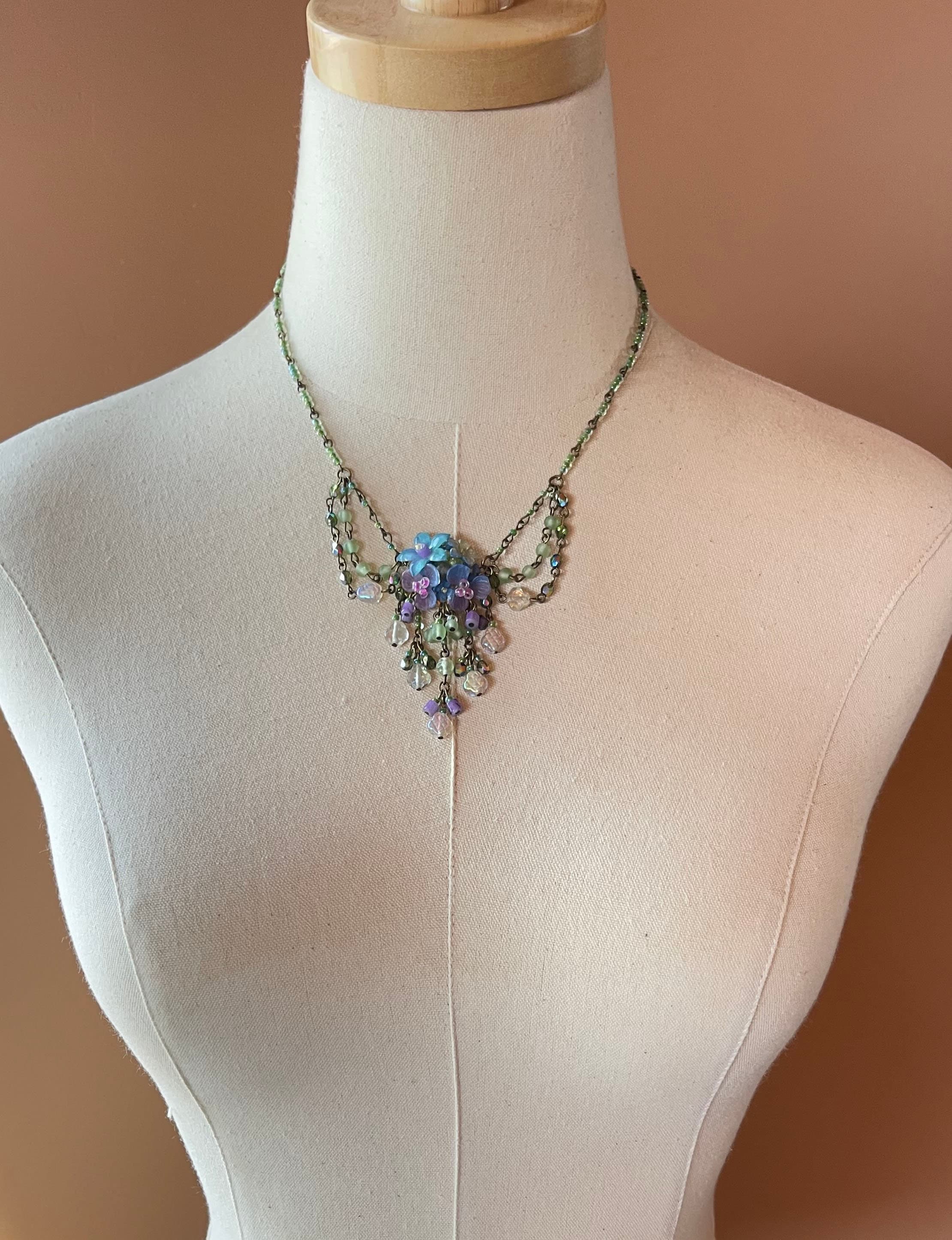 Vintage COLLEEN TOLAND Necklace in Butterfly colors, purple, blue and mint green.