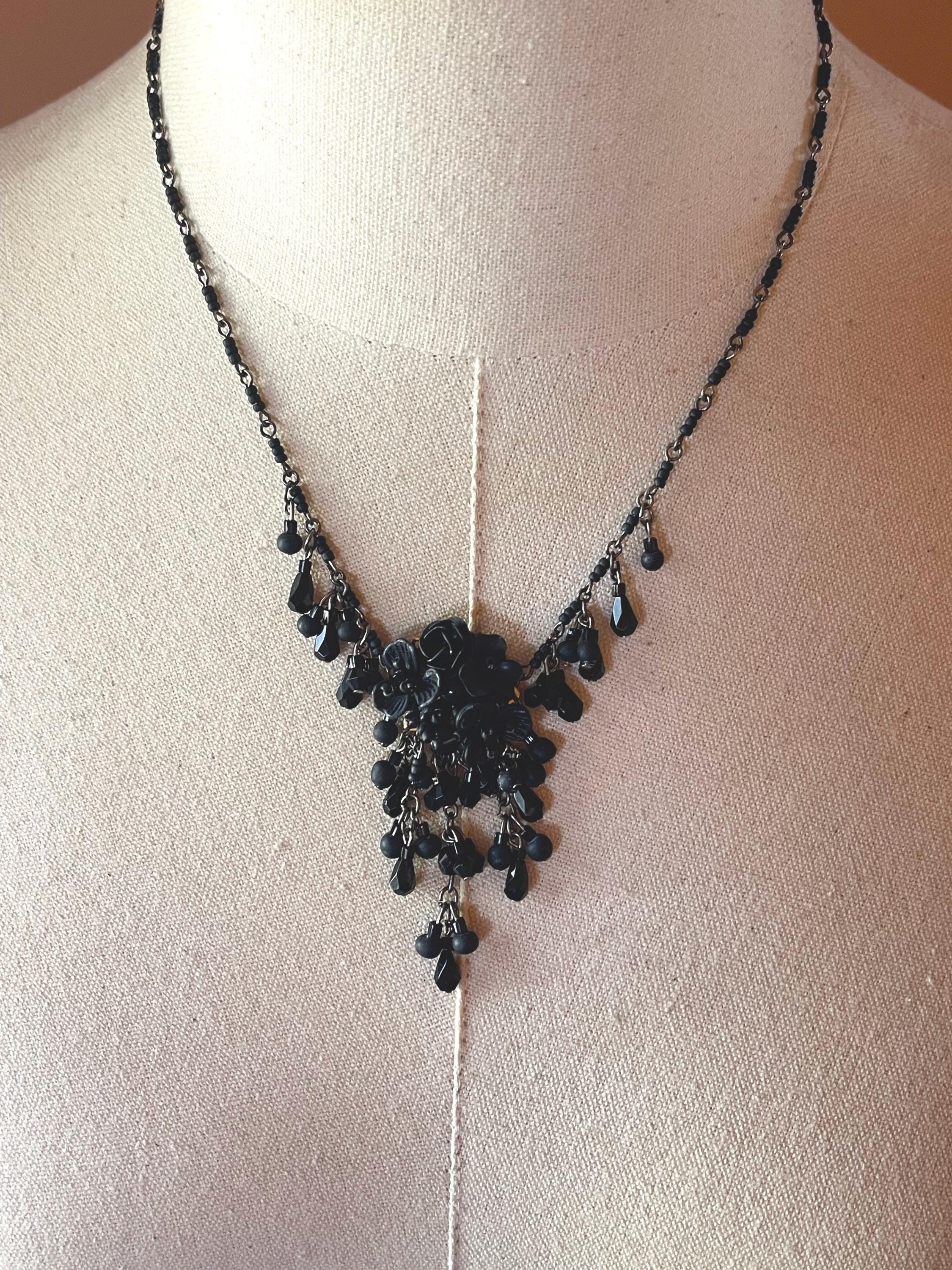 ColleenToland コリーントーランド ネックレス ビーズ アンティーク Vintage COLLEEN TOLAND Black Floral Drop Necklace Handmade