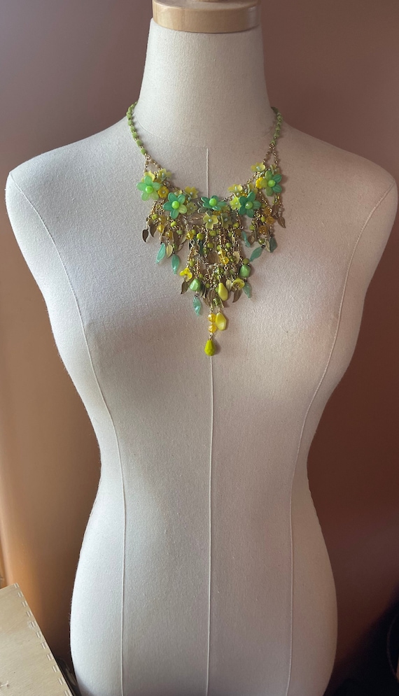 VINTAGE COLLEEN TOLAND Chartreuse Fringe 90s Neck… - image 1