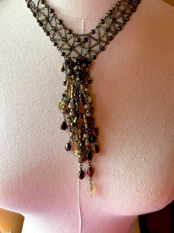 Vintage COLLEEN TOLAND Bronze tassel lariat neckl… - image 4