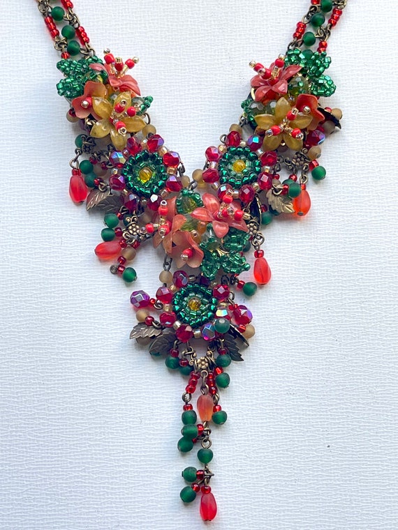Vintage Colleen Toland Red and Green 90s Beaded N… - image 3