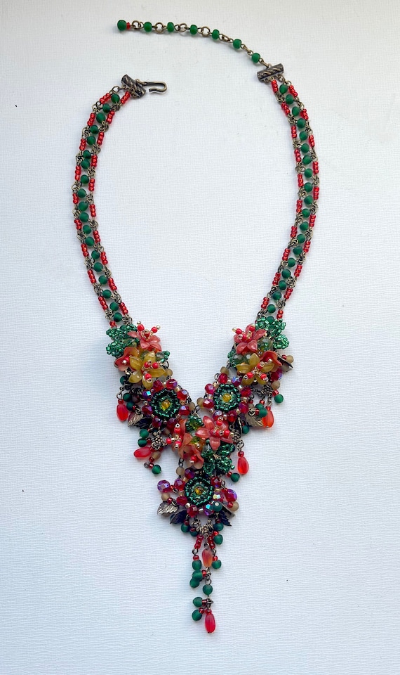 Vintage Colleen Toland Red and Green 90s Beaded N… - image 2