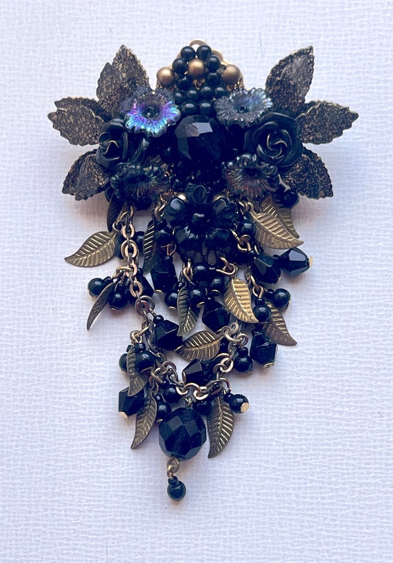 Vintage COLLEEN TOLAND 90s Black Gold Beaded Flor… - image 2