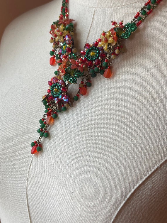 Vintage Colleen Toland Red and Green 90s Beaded N… - image 9