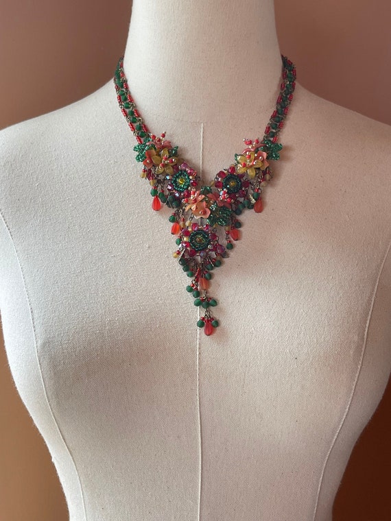 Vintage Colleen Toland Red and Green 90s Beaded N… - image 1