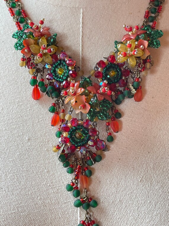 Vintage Colleen Toland Red and Green 90s Beaded N… - image 8
