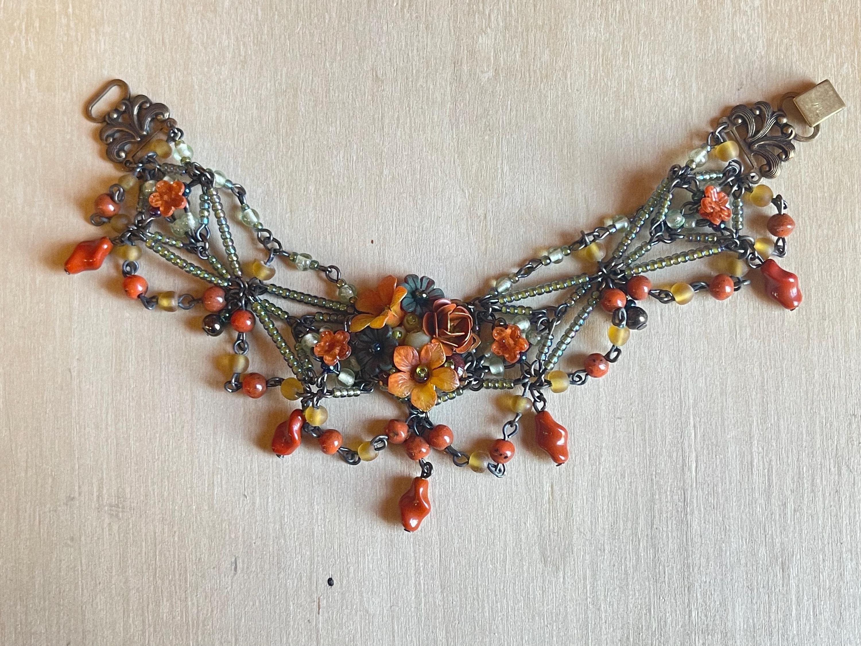 Vintage COLLEEN TOLAND Handbeaded Handmade Indian Spice Rose Bracelet ...