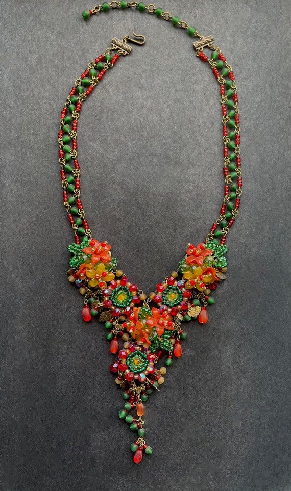 Vintage Colleen Toland Red and Green 90s Beaded N… - image 5