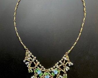 ヴィンテージ COLLEEN TOLAND ブルーグリーン XO ビーズ V ネックレス