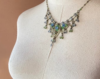 ヴィンテージ COLLEEN TOLAND ブルーグリーン XO ビーズ V ネックレス