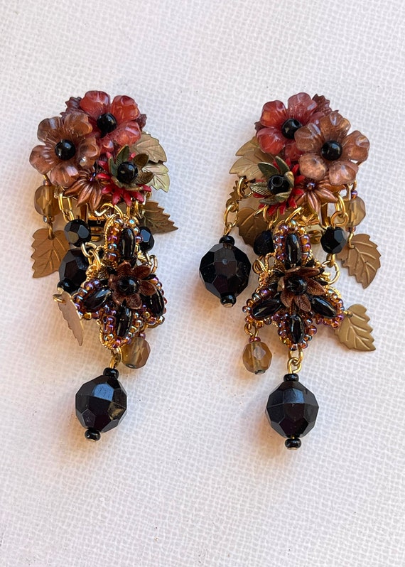 90s VINTAGE Colleen Toland Black Gold Rust Flower… - image 7