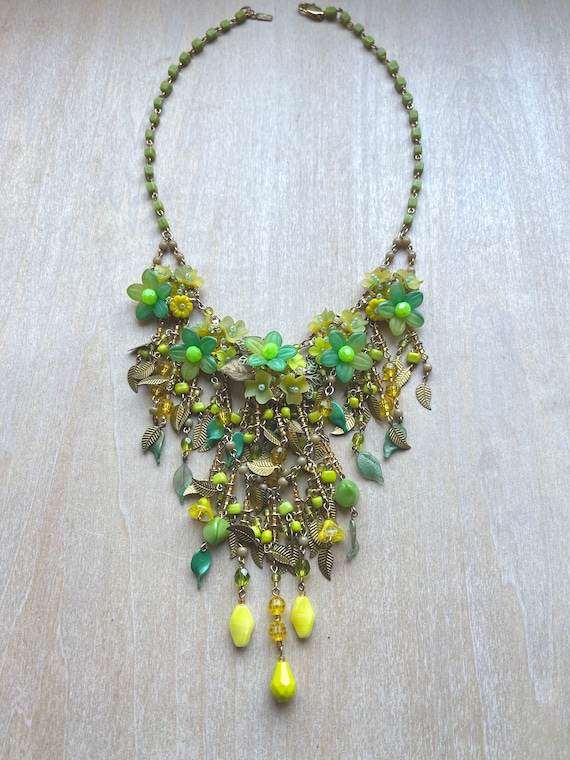 VINTAGE COLLEEN TOLAND Chartreuse Fringe 90s Neck… - image 10