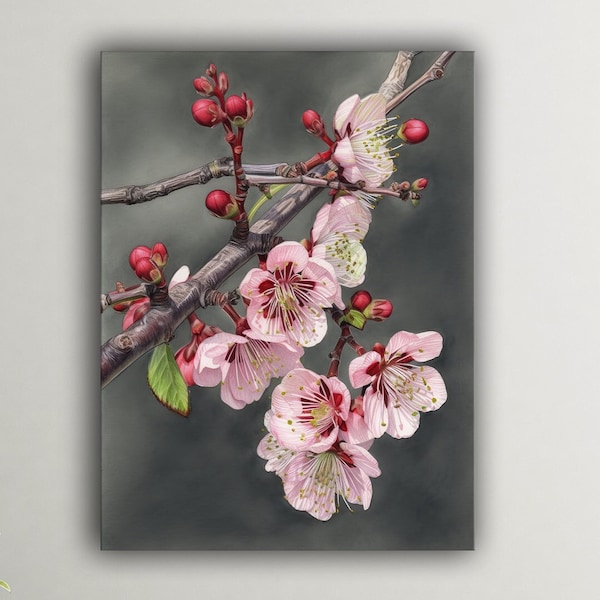 Japanese Canvas Cherry Blossom Art Etsy