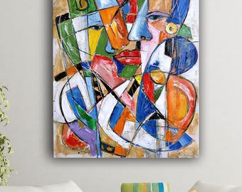 Vibrant Abstract Cubism Canvas Print: Colorful Modern Wall Art for Unique Decor