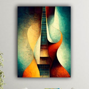 Pintura abstrata de guitarra em tela, arte de parede, arte em tela estilo galeria pronta para pendurar, galeria de música embalada, impressão em tela de alta qualidade
