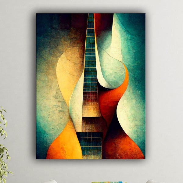 Abstract guitar painting canvas print wall art, Ready to hang gallery style canvas art, Music gallery wrapped, High quality canvas Print
