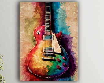 Bunte Gitarre Ölgemälde: Musik Leinwand Wandkunst
