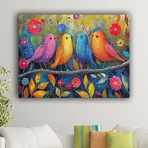 Colorful Birds Canvas Print: Pop Art Style, Whimsical Home Decor