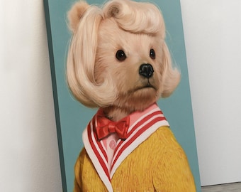 Adorable Baby Bear Portrait in 1950s Style Canvas Print for Nursery Decor