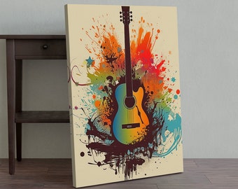 Multicolor Guitar Canvas Print: Modern Music Room Wall Art