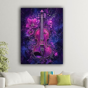 Abstract Violin Colorful Oil Painting Canvas Print Wall Art, Violin Canvas Print, High Quality Music Canvas, Musical Instrument Wall Decor