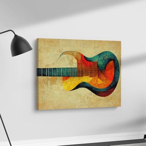 Abstract guitar oil painting canvas print wall art, Guitar canvas art, Ready to hang music canvas art, Musical instrument home decor