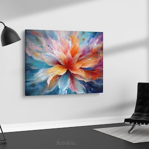 Abstract Flower Painting Canvas Print Wall Art, Flowers Canvas Print, Ready to Hang Canvas Art, Floral Wall Decor, Living Room Wall Hangings