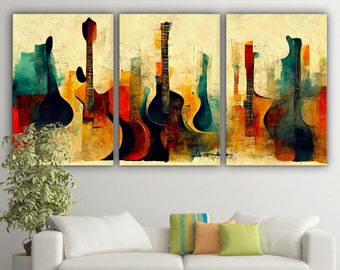 Abstract Guitar Canvas Print: Modern Music Wall Art, Ready to Hang
