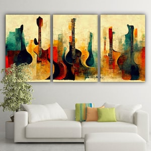 4 Stück abstrakte Gitarre Gemälde Leinwand Druck Wandkunst, Musik Wandkunst, Aufhängbare Leinwand Kunst, Musik Wandkunst, große Leinwand